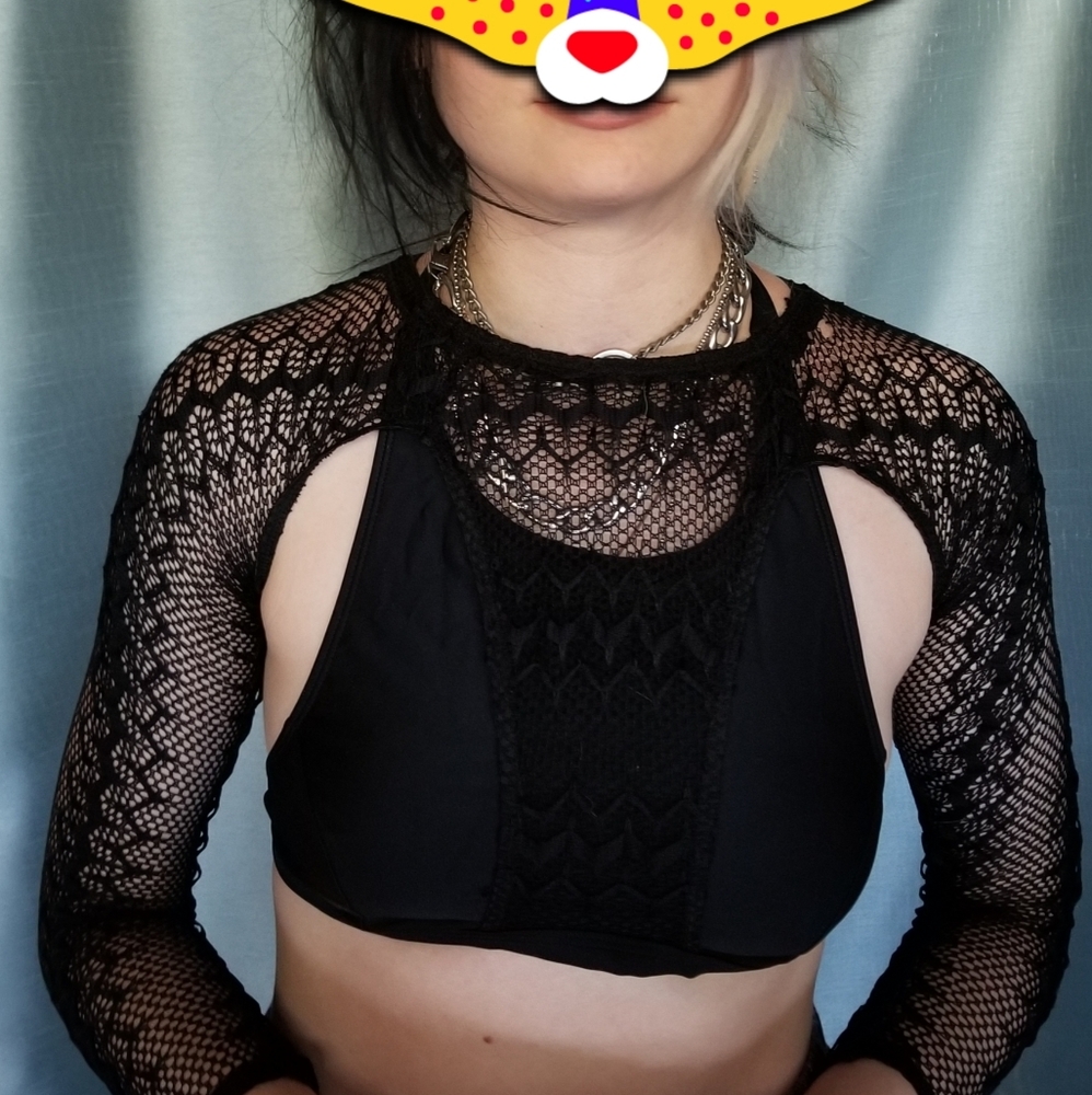 Long sleeved fishnet bikini top
